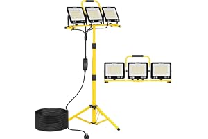 Justech 3 x 100 W LED-strålkastare, 27 000 LM arbet med teleskopiskt stativ och 5 m kabel, IP66 vattentät, arbet 3 000 K/5 00