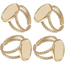 4 Bases De Bague Vierges Plaquées Or 24 Carats - Plateau Ovale Réglable, Pour Fabrication Bijoux DIY - Boîte Rangement