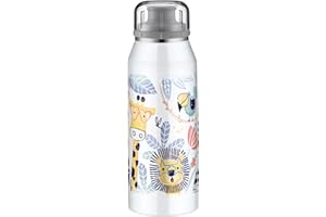 alfi KIDS ISO BOTTLE 350 ml, crazy jungle, cantimplora infantil de acero inoxidable, estanca con tapón de rosca, mantiene el calor 12 horas y el frío 24 horas, para bebidas con gas, sin huellas