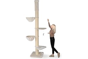 HAPPYPET Kratzbaum 'Leonardo' Grosse Katzen Stabil XXL Deckenhoch, 250 bis 275 cm - 18 cm Dicke Stämme, Liegemulden bis 20 kg, Höhle, geprüftes Holz, Katzenkratzbaum für Maine Coons & Ragdolls