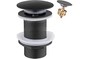 KAMANAN Zestaw odpływowy do umywalki, mosiężny korek do odpływu pop-up, uniwersalny zestaw odpływowy bez przelewu, do umywalki i umywalki (czarny)