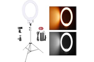 Neewer 18 Zoll dimmbares weißes LED Ringlicht mit silbernem Lampenständer Licht Set mit weicher Filter Zubehörschuh Adapter Handyhalter für Make-up Video