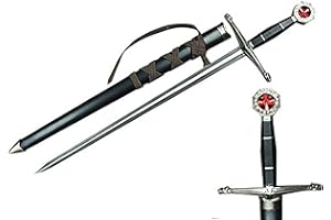 57 SPECIAL REPLICAS Spada corta - Spada a pugnale lungo Spada templare in vero metallo TX1063-230A con fodero e cintura decorativa per medievale per ricostruzione o come regalo