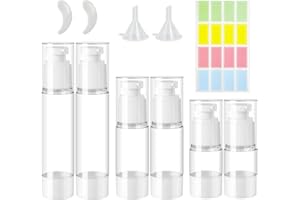 ZDNT 6 Stück Airless Pumpspender,Creme Spender Pumpflasche Leer,Nachfüllbar Vakuum Kosmetikbehälter,Vakuum Reiseflaschen zum Befüllen mit Aufkleber Spatel für Reise Lotionen Shampoo Kosmetik