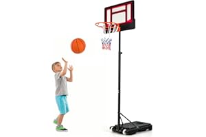 GOPLUS Przenośny kosz do koszykówki, stojak do koszykówki, z regulacją wysokości od 154 do 210 cm, system koszykówki na kółkach, dla dzieci i młodzieży