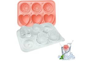 NEWBINN Eiswürfelform Silikon mit Deckel Rose und Herzen, BPA Frei Eiskugelform für Whisky Cocktails Bier Gekühlte Getränke ice Cube Tray, Auslaufsicher 5cm Groß Eiswürfelbehälter