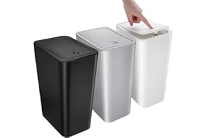 Kssvzz Papelera Baño con Tapa - 3 x 10L de Capacidad - Cubo Basura para Oficina, Habitacion, Cocina - Negro/Blanco/Gris