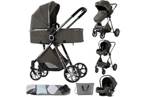 DZIRANAM Passeggino 3 in 1,passeggino reversibile di grandi dimensioni e seggiolino per bambini,passeggino pieghevole(grigio scuro)