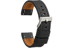 diloy Vintage Uhrenarmband gewachstes Leder mit weißer Naht – Handgefertigt für Sport- oder klassische Uhren – Größen 18mm 20mm 22mm 24mm 26mm – Braun oder Schwarz 384