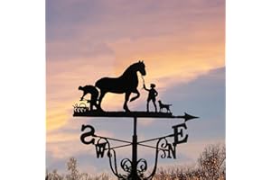 Kaefen Wetterhahn Gartendeko,Bauer-und-Pferd Wetterfahne Gartenpfahl,Metall Eisen Kunstdekor Dekorative Windfahne,Betreff Dach Deko,für Garten Rasen Terrasse-Hof Ornament, Schwarz, 50x30cm