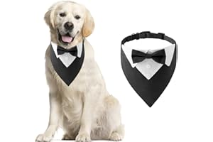 HACRAHO Bandana formale per smoking per cani, 1 bandana in cotone per cani, con papillon e cravatta, regolabile, nera, per animali domestici, fazzoletto da collo, per cani di taglia grande e di grandi