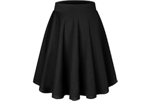 bridesmay Damska wszechstronna, rozciągliwa, nieformalna, plisowana spódnica, basic, mini spódnica, wysoka talia, spódnica typu skater, cosplay, krótka spódnica z dzwonkami, A-black-midi, L