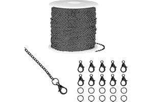 AFASOES 10m Cadenas Negro Bisuteria Cadena para Manualidades Cadena Joyeria Cadena Bisuteria por Metros Cadena Eslabones Bisuteria + 20 Cierre de Langosta 50 Anillos para Bisutería Cadena Diy Pulseras