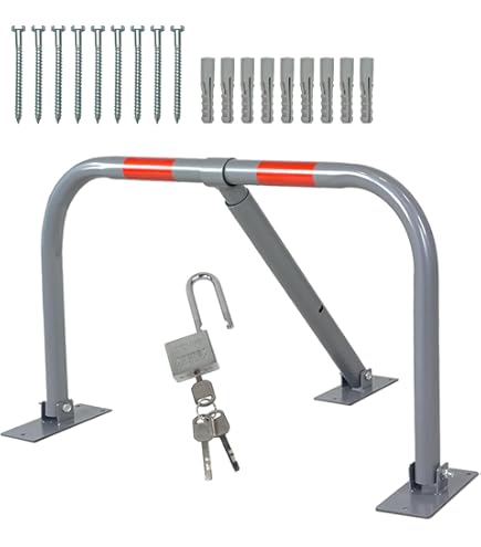 SNS SAFETY LTD Anti Diefstal, Opvouwbare Parkeer Barrière, gemaakt van Gegalvaniseerd Stalen Buis 32 mm, met 3 Poten en Hangslot, 28 x 35 cm (Verpakking van 1