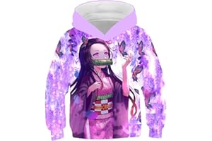 Yumenam Niño Demon Slayer Sudaderas con Capucha Tanjirou Nezuko Impreso Casual Pullover Sudaderas Jumper Hip Hop Streetwear Ropa Deportiva Traje de Cosplay de Halloween