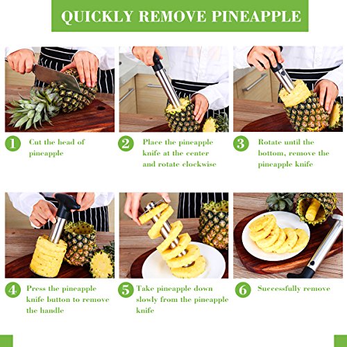 Uvistare Ananasschneider Schäler Edelstahl Professional Set, Spülmaschinenfest, Ananas Entkerner, Avocadoschäler Avocadoschneider, Obstschäler Schneider - 4