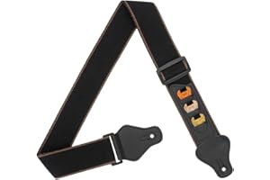 BestSounds Guitar Strap 100% Soft Cotton Guitar Shoulder Strap With 3 Pick Holders For Bass Electric & Acoustic Guitars (Black)