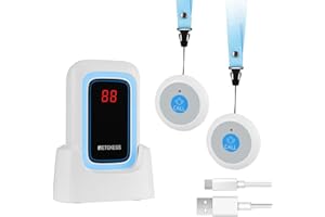 Retekess TH109S Pulsante Di Chiamata Wireless, Campanello di Chiamata per Anziani, Portata di 850 Piedi, Portatile Facile da Usare, Allarmi Personalizzabili, Assistenza Domiciliare(2 Pulsan