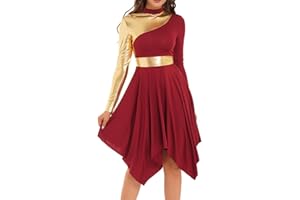 inlzdz Tanzkleid Damen Eiskunstlauf-Kleid Langarm Asymmetrischer Saum Kleider Ballettkleid Ballettkleidung Turnanzug Tanzkostüm für Abschlussball