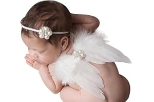 HugeStore Baby Photography Props Newborn Angel Feather Wings Headband Photo Props for Girls White