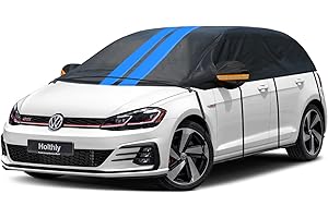 Holthly Halbgarage für Auto Winter,Halbgarage Oben Wasserdicht Atmungsaktiv Autoabdeckung,Abdeckplane Halbabdeckung für Schnee Regen Staub Schutz.Faltgarage für Schrägheck.(bis zu 450 cm)