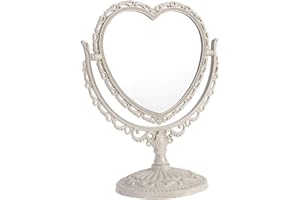 Luxshiny Specchio da tavolo per trucco, ingrandimento cosmetico, con rotazione a 360 gradi, doppio specchio girevole (a forma di cuore beige)