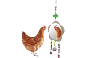 Pesine Hens Hanging Wood Mirror with Bell Roosters Upgraded Large Mirror Hens Roosters Chicken Toy for Hens