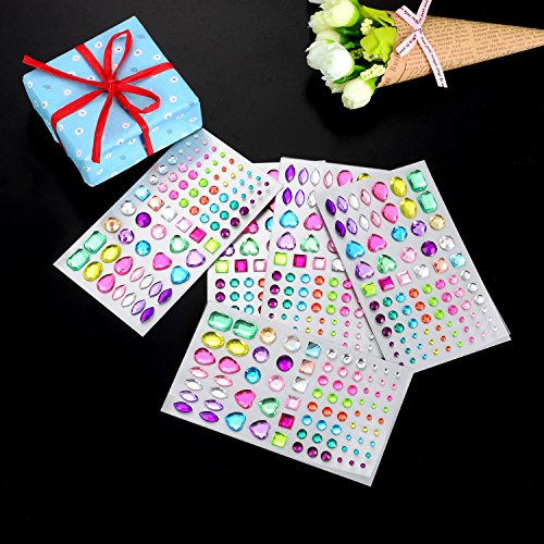 Outus Selbstklebend Rhinestone Strasssteine Aufkleber Bling Handwerk Juwel Kristall Edelstein Aufkleber, Mehrfarbig, Sortierte Größe, 5 Blätter - 4