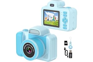 YISAKILU Kinderkamer 12MP Kinder Kamera für Mädchen Kleinkind ab 3 4 5 6 7 8 Jahre, HD 1080P Videocamera Fotokamera Kinder Fotoapparat Kids Camera Spielzeug mit 360°drehbare Linse, MP3, 32G Karte – Blue