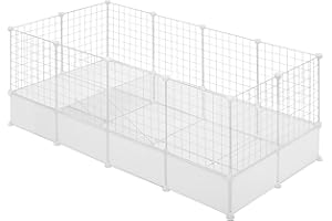 EUGAD Wybieg dla królików i świnek morskich – kojec z twardym dnem i kratką (142 x 53 x 71 cm) – do użytku wewnątrz – biały