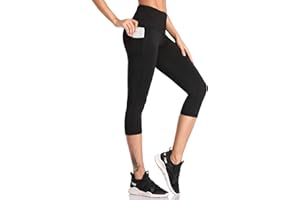 SIMIYA Womens Sports Leggings High Waist Cropped Leggings with Pockets 3/4 Length Capris Pants Sports Gym Workout Running Yoga Pants
