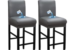 Bestenrose Waterproof Bar Stool Chair Covers Set of 2 PU Leather Dining Chair Cover for Home Kitchen Removable Chair Seat Cover Slipcover with Backs Protector Chair Cover (2, Grey)