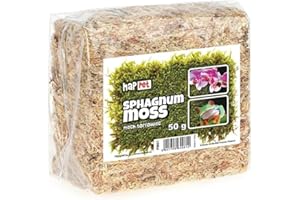 HAPPET Naturalny mech torfowiec Sphagnum 50g – do terrariów, storczyków, bonsai, roślin owadożernych, wilgotności gleby, dekoracji, sadzonek, akwariów i florystyki
