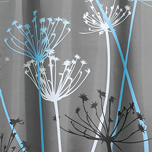 InterDesign Thistle Duschvorhang | 183,0 cm x 183,0 cm großer Badewannenvorhang | waschbarer Duschvorhang aus weichem Stoff | mit Blumen-Motiv | Polyester grau/blau - 2