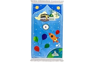 Windplusya Kids Prayer Mat Rug Muslim, Cartoon Tassel Prayer Mat, Islamic Muslim Praying Rug | Janamaz | Sajadah | Salah, Ramadan Eid Gift for Boys/Girls. (Blue airplane)