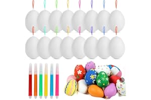 Bluelves Huevos de Pascua, 50 Piezas Huevos Blancos Plásticos, Pascua Decoracion, Cordones de Colores, 6 lápices acrílicos de Ocho Colores, para Huevos de Pascua Manualidades Decoración y Regalo