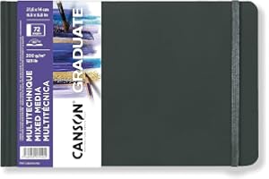 CANSON Graduate Book, skissbok, finkornig, 200 gsm, Sketchbook inbunden, 21,6 x 14 cm, vit, 72 ark