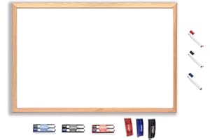 REGALIDEA LAVAGNA MAGNETICA BIANCA BACHECA cornice in legno 30x45 45x60 60x90 cm ufficio casa scuola scegli misura + 3 pennarelli blu nero rosso + cancellino magnetico portapenne (45x60cm)