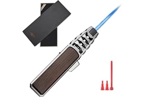 DOUBFIVSY Cannello da Cucina, Bruciatore a Gas Ricaricabile con Blocco di Sicurezza e Fiamma Regolabile per Bricolage, per Bricolage, Creme Brulee, Saldatura e Campeggio, Butano Non Incluso(Marrone)