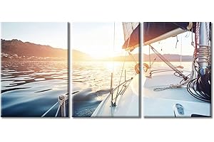 TUMOVO Wanddekoration für Schlafzimmer, Segelboot auf dem Meer bei Sonnenaufgang, Gemälde, Leinwand, Wandkunst, Yacht, Leinwanddrucke, Meereslandschaft, Heimdekorationen, 121.9 cm Bx61 cm H