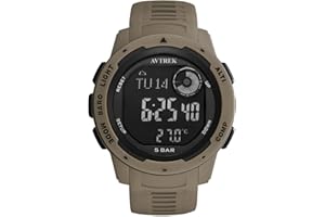 AVTREK Montre de sport multifonction avec altimètre, baromètre et thermomètre, 50 mètres d'étanchéité, 12/24 heures, chronomètre et réveil (marron)