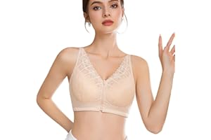 POLRETA Mastektomie-BH mit Reißverschluss vorne, für Damen, nach Operationen, mit Tasche für Brustprothese, Spitze, chirurgische Alltags-BHs