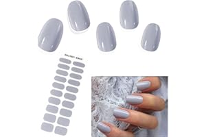 EBANKU 20PCS Smalto Adesivo per Unghie, Grigio Gel UV Adesive Full Wraps con Lampada UV/LED, Lima e Stick per Donne Ragazze