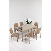 MOBETTO Rattan Large Camlı Cappucino Masa Takımı Bah&ccedil;e&amp;balkon 1 Camlı Masa + 6 Sandalye