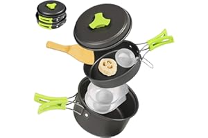 Ballery Camping Cookware, Portable Cooking Backpacking Kit, 8 Pcs Pot Pan Set with Mesh Bag for Outdoor Camping Hiking Picnic