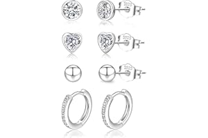 LOUMILEO Ohrstecker Silber 925 4 Paar Silber Ohrringe Damen Hypoallergen Cubic Zirkonia Ohrstecker Set ohrringe Silber 925 Stecker für mehrere Piercings
