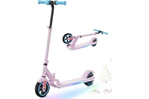 RCB Patinete Eléctrico para Niños 6-12 Años, 150W Motor - Máx.16 Km/h - Luz LED Arcoíris - Plegable - Pantalla LED - Velocidad y Altura Ajustables, Regalo para niños y Adolescentes