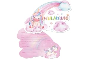 Werfunee - 12er Einladungskarten Kindergeburtstag Mädchen - 15 x 11 cm Einhorn Einladungskarten Geburtstag - Einladung Kindergeburtstag Mädchen - Geburtstagseinladungen Mädchen