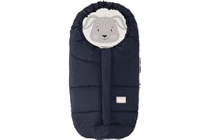 Nuvita 9205 Ovetto Cuccioli | Sacco Universale per Seggiolini Auto con Animaletti | Perfetto per Bambini da 0 a 6 Mesi (80 cm) | Resistente al Freddo fino a -10°C | Blu Notte