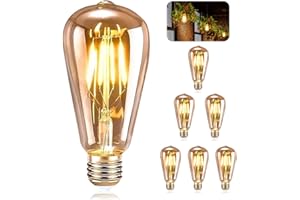 ASANMU Ampoule E27 Vintage, Decoration Mariage Champetre,6 Pièces, LED E27 ST64 Lampe Décorative Rétro Edison Vintage Antique 4W Filament Blanc Chaud pour Restaurant Café Bar Ampoules à Incandescence